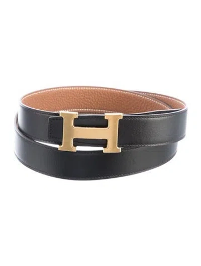 Pre-owned Hermes Reversible Togo Leather H Belt Kit In Black/brown