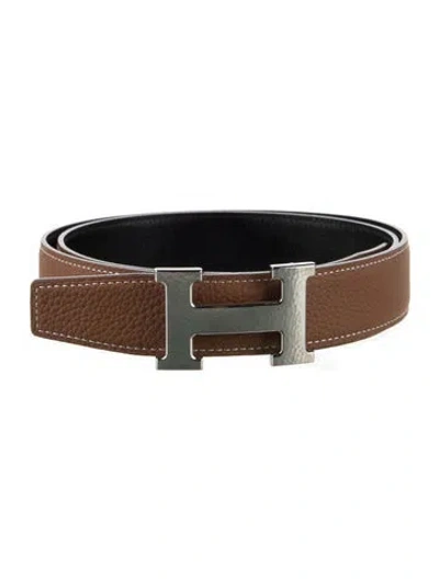 Pre-owned Hermes Reversible Togo Leather H Martelée Belt Kit In Multi
