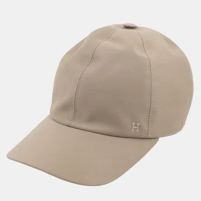 Pre-owned Hermes Riley Cap Size 58 Khaki Cotton Polyamide In Sand
