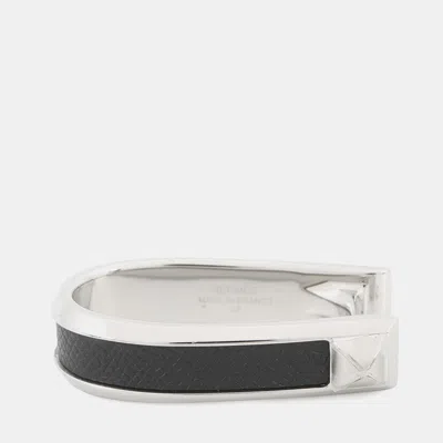 Pre-owned Hermes Ring (jockey) Double Size 53 Black Epsom Metal