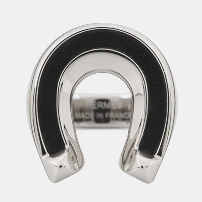 Pre-owned Hermes Ring (jockey) Size 55 Black Box Calf Leather Metal