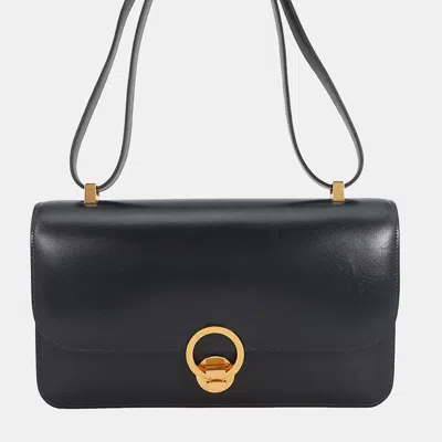 Pre-owned Hermes Ring Shoulder Bag Navy Box Calf Leather In Blue