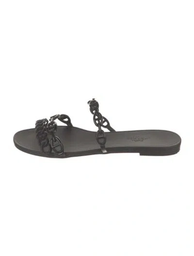 Pre-owned Hermes Rivage Chaîne D'ancre Insignia Slides In Black