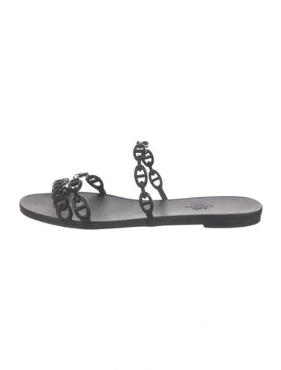 Pre-owned Hermes Rivage Chaîne D'ancre Insignia Slides In Black