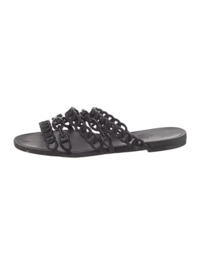 Pre-owned Hermes Rivage Chaîne D'ancre Insignia Slides In Black