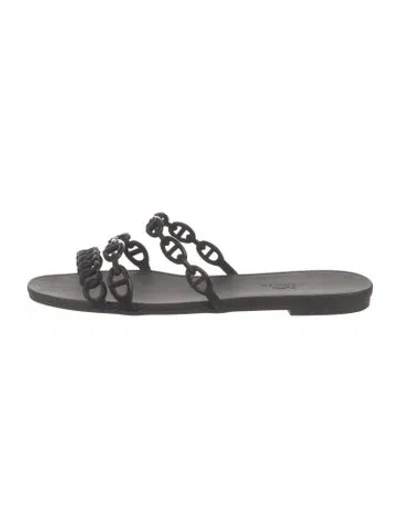 Pre-owned Hermes Rivage Chaîne D'ancre Insignia Slides In Black