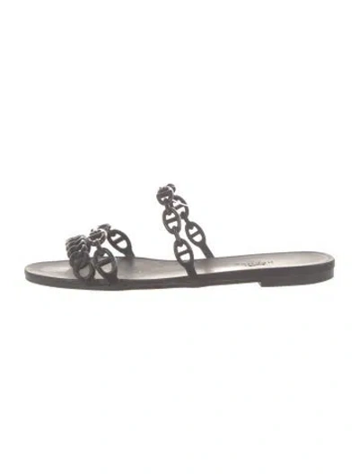 Pre-owned Hermes Rivage Chaîne D'ancre Insignia Slides In Black