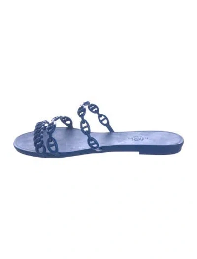 Pre-owned Hermes Rivage Chaîne D'ancre Insignia Slides In Blue