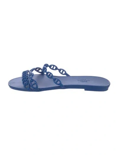 Pre-owned Hermes Rivage Chaîne D'ancre Insignia Slides In Blue