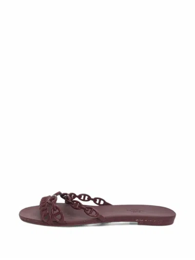 Pre-owned Hermes Rivage Flat Sandals In Red