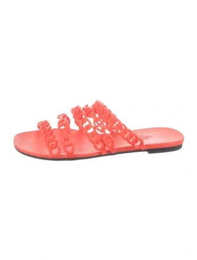 Pre-owned Hermes Rivage Rubber Slides In Orange