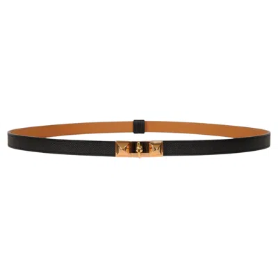 Pre-owned Hermes Rivale 18 Belt Black Leather Gold Hardware Medor Stud Adjustable