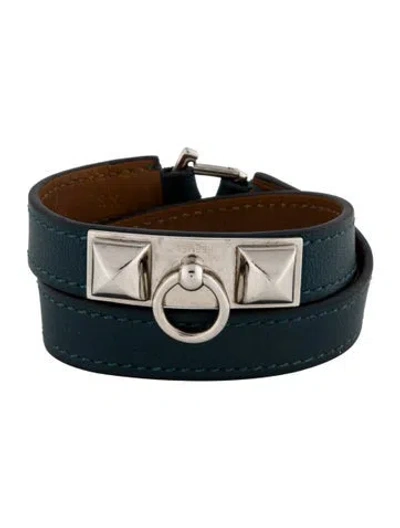 Pre-owned Hermes Rivale Double Tour Bracelet In Blue