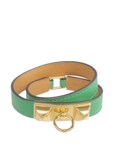 Pre-owned Hermes Rivale Double Tour Bracelet In Green