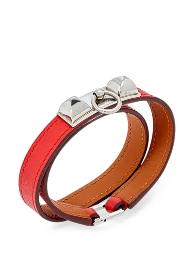 Pre-owned Hermes Rivale Double Tour Bracelet In Red