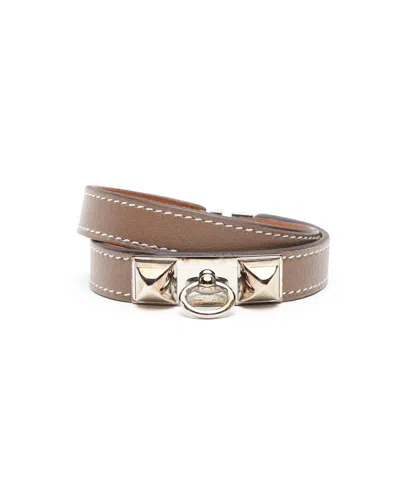 Pre-owned Hermes Hermès Rivale Double Tour Bracelet In Sand