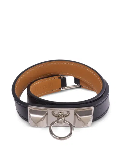 Pre-owned Hermes Rivale Double Tour Bracelet In Silver
