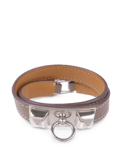 Pre-owned Hermes Rivale Double Tour Bracelet In Silver