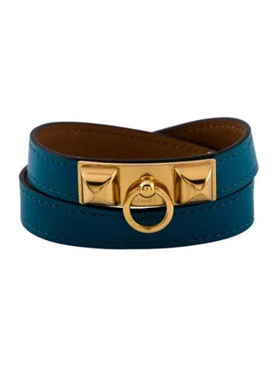 Pre-owned Hermes Rivale Double Tour Wrap Bracelet In Blue