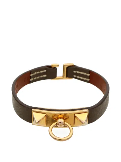 Pre-owned Hermes Rivale Leather Bracelet In Gold