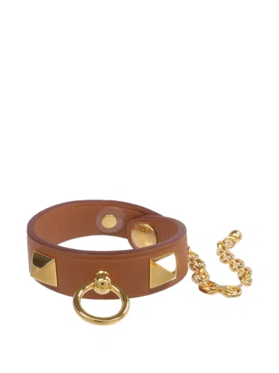 Pre-owned Hermes Rivale Leather Glove Clip In Brown