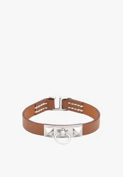 Pre-owned Hermes Rivale Mini Bracelet In Gold Swift Leather With Palladium Hardware