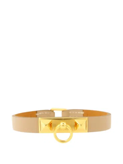 Pre-owned Hermes Rivale Mini Calfskin Bracelet In Gold