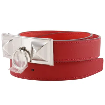 Pre-owned Hermes Rivale Reversible Belt Leather Red Leather Belts Accessory ()