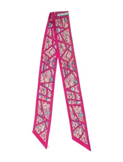 Pre-owned Hermes Rive Droite Rive Gauche Silk Twilly Scarf In Pink