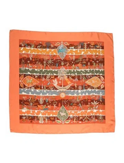 Pre-owned Hermes Rives Fertiles Silk Scarf In Orange