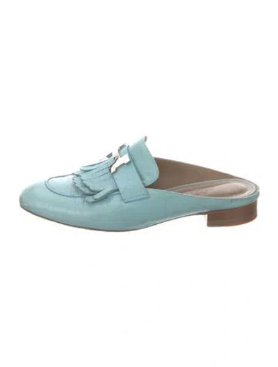 Pre-owned Hermes Rivoli H Logo Mules In Blue