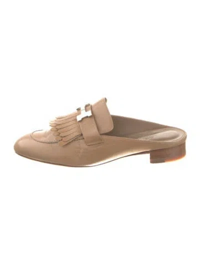 Pre-owned Hermes Rivoli H Logo Mules In Brown