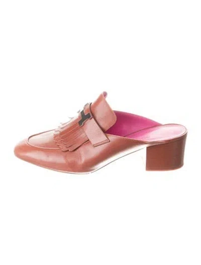 Pre-owned Hermes Rivoli Leather Mules In Brown