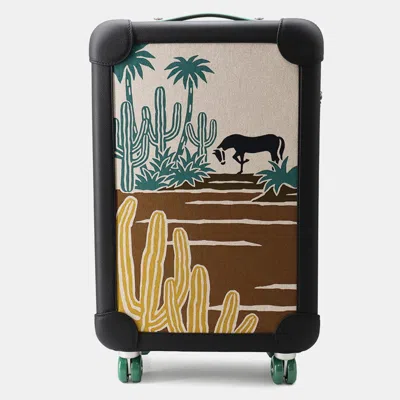 Pre-owned Hermes Rms Rolling Mobility Suitcase Black/multicolor Toile H Taurillon Clemence