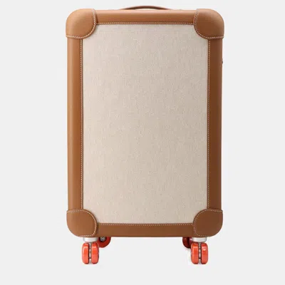 Pre-owned Hermes Rms Rolling Mobility Suitcase Gold Toile H Taurillon Clemence In Brown