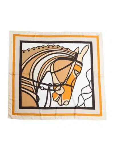 Pre-owned Hermes Robe Du Soir Pop Silk Shawl In Neutral