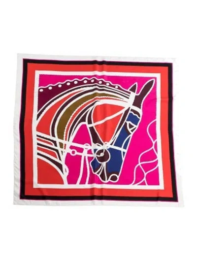 Pre-owned Hermes Robe Du Soir Pop Silk Shawl In Pink