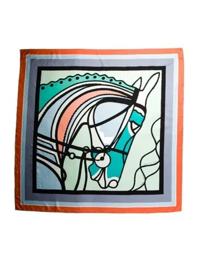 Pre-owned Hermes Robe Du Soir Silk Shawl In Blue