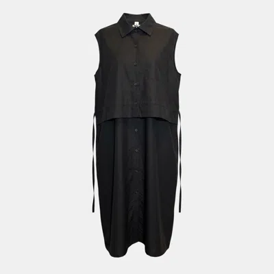 Pre-owned Hermes Robe Inspiration Chemise Black Sleeveless Shirt Dress Fr 36