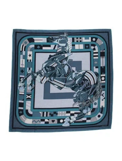 Pre-owned Hermes Robocabar Cashmere Scarf W/ Tags In Blue