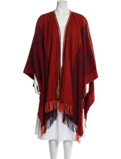 Pre-owned Hermes Rocabar Merino Wool Poncho In Red