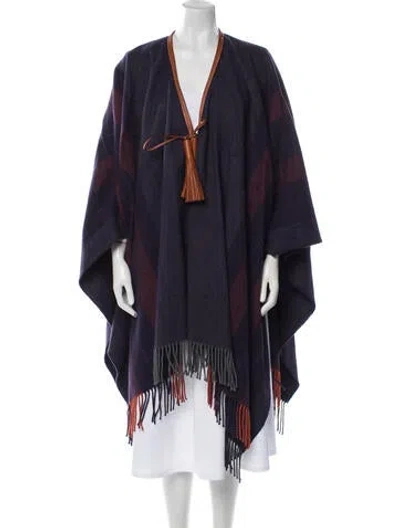 Pre-owned Hermes Rocabar Poncho Merino Wool Shawl In Blue