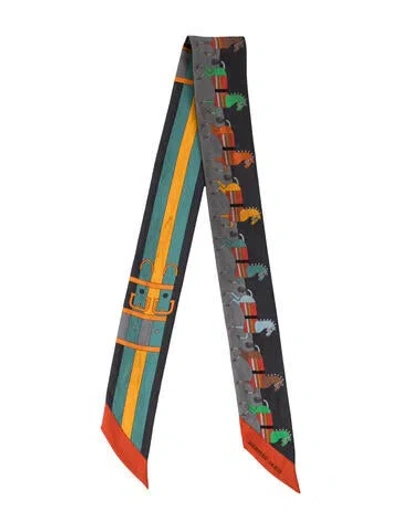 Pre-owned Hermes Rocabar Silk Twilly Scarf In Gray