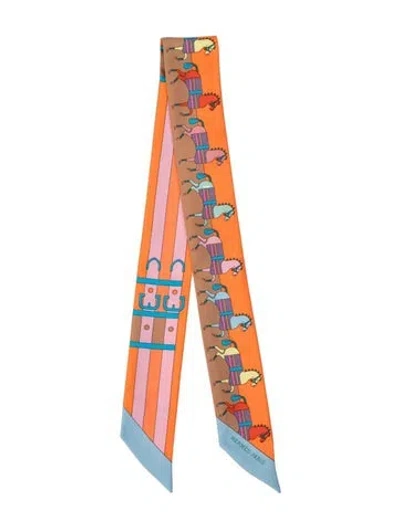 Pre-owned Hermes Rocabar Silk Twilly Scarf In Orange