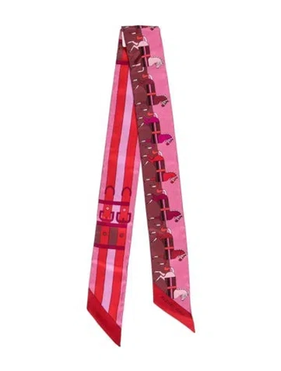Pre-owned Hermes Rocabar Silk Twilly Scarf In Red