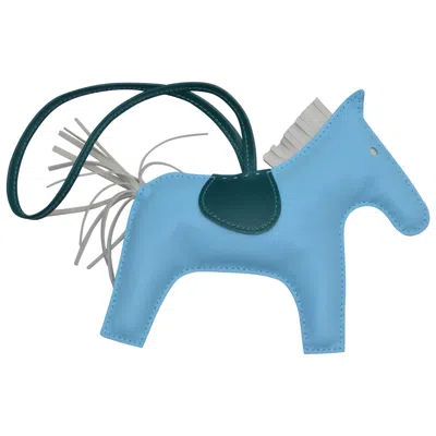 Pre-owned Hermes Rodeo Bag Charm Gm Celeste Craie Rodeo Horse New In Blue