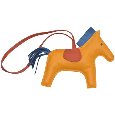Pre-owned Hermes Rodeo Bag Charm Gm Jaune Blue Bleu Rodeo Horse New