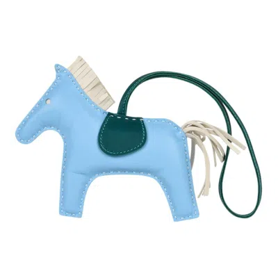 Pre-owned Hermes Rodeo Bag Charm Mm Blue Celeste Malachite Craie Horse
