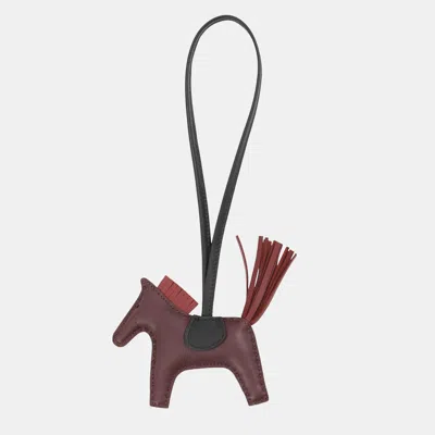 Pre-owned Hermes Rodeo Bag Charm Rougesellier/black/rouge H Lambskin Size Pm