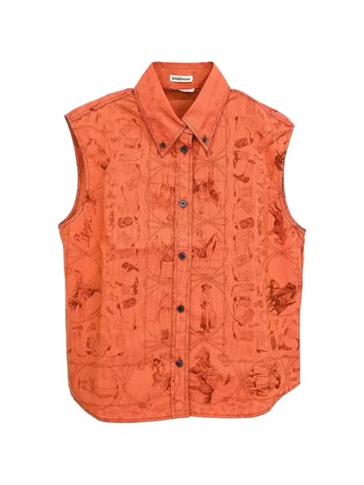 Pre-owned Hermes Rodeo Des Cowgirls Sleeveless Shirt In Orange